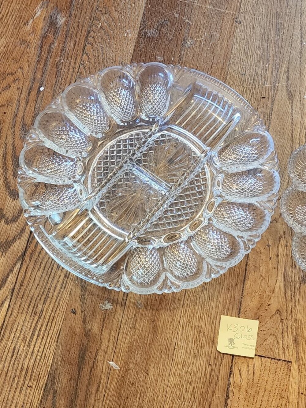 1950 L.E. Smith Glass Heritage Pattern Egg & Relish Plate Platter Tray Server